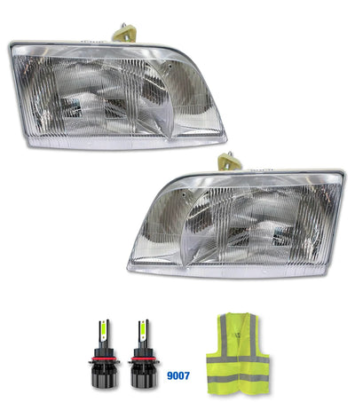Headlights with Led Bulbs Set 1998-2003 Volvo VN VNL; 2000-2017 VNM