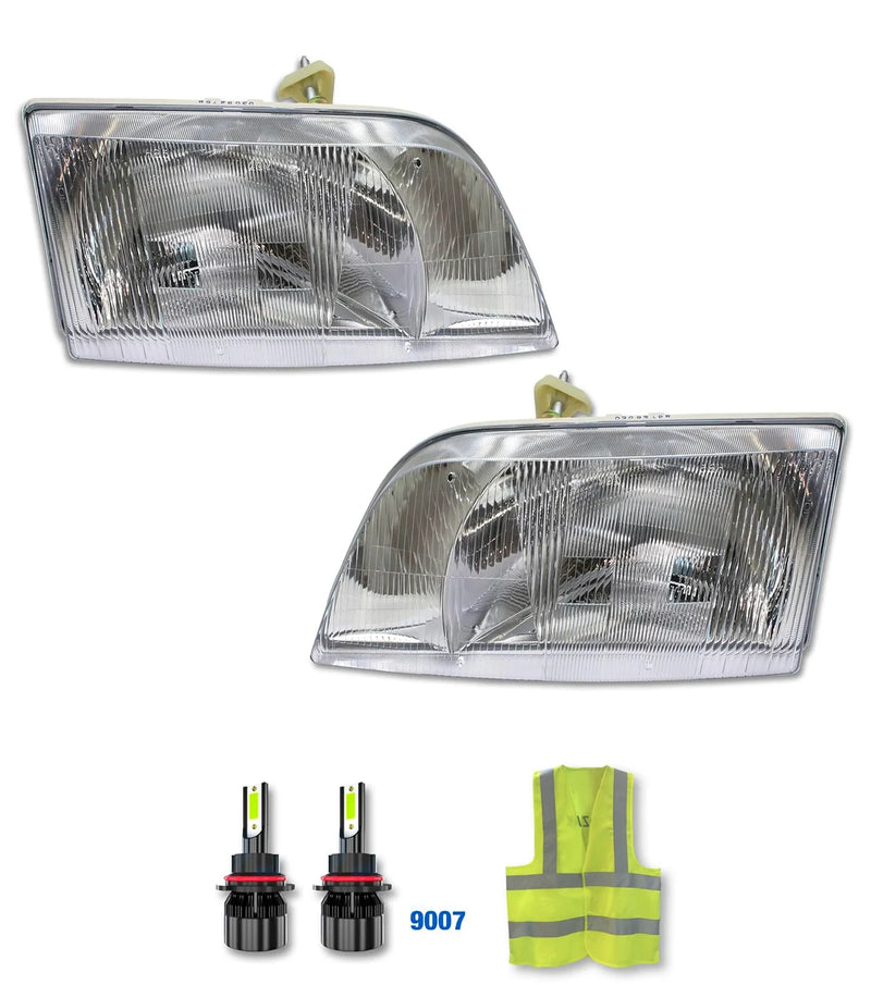 Headlights with Led Bulbs Set 1998-2003 Volvo VN VNL; 2000-2017 VNM