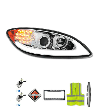 Headlight Chrome with LED Glow Bar Passenger 2008-2016 International Prostar