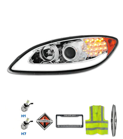 International Prostar Headlight Chrome LED Glow Bar & LED Turn Signal | Tacoma Semi Truck Parts & Accessories
