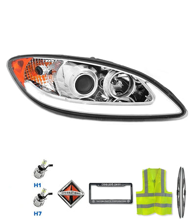 Headlight Chrome with LED Glow Bar Passenger 2008-2016 International Prostar