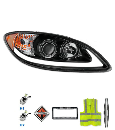 International Prostar Right Black Projector Headlight Glow LED | Tacoma Semi Truck Parts & Accessories