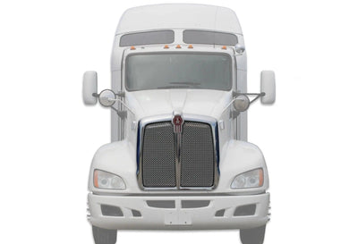 KOZAK Grille Chrome with Aluminum Bug Mesh Net Compatible with Kenworth T660 Models L29-1053-100 PLUS Kenworth Logo 2x 22" Windshield wipers and KOZAK Vest
