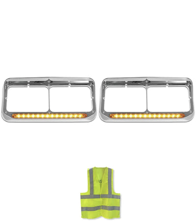 Headlights Bezels Yellow LED 2 Pcs Kenworth T400 T600 T800 W900B W900L