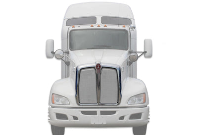 Kozak Direct Fit Aftermarket Replacement Chrome Grille Frame for Kenworth T660 Semi Trucks (Manufacturer number: L29-1053-100) PLUS Logo, 2x22 Windshield wipers and Kozak Vest