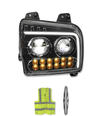 Faro delantero LED DRL negro con señal de giro secuencial, lado del pasajero, para Kenworth W990 2019-2022
