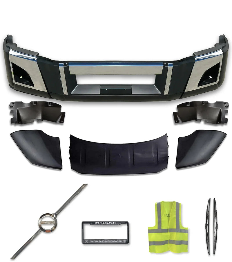 Bumper Set W/ Fog Holes Chrome Trim & Air Flow Deflector 2018+ Volvo VNL VNR