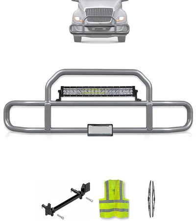 Gray Front Grille Deer Moose Bumper Guard 2018+ International LT LT625 (plastic bumper w/central fog lights)