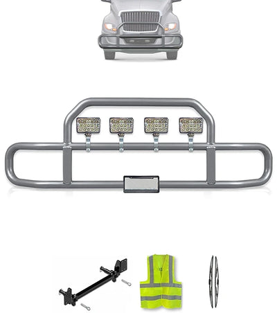 Gray Front Grille Deer Moose Bumper Guard 2018+ International LT LT625 (plastic bumper w/central fog lights)