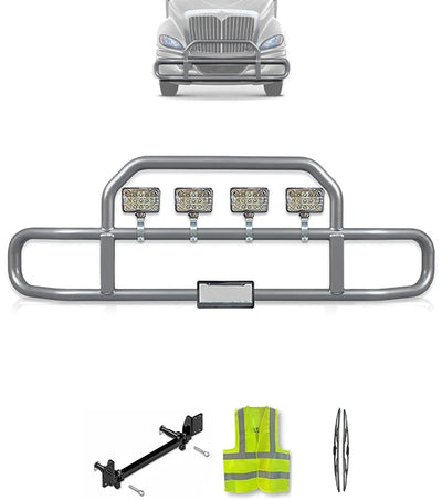 Gray Front Grille Deer Moose Bumper Guard International RH (plastic bumper w/central fog lights)