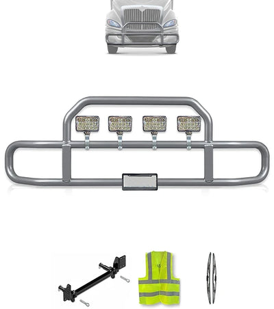 Gray Front Grille Deer Moose Bumper Guard 2008-2017 International ProStar (plastic bumper)