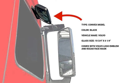 Look Down Convex Mirror Right Passenger Side Compatible with Volvo Trucks 2004 and newer - Volvo Truck Accessories - PLUS Volvo Logo Emblem and KOZAK Vest