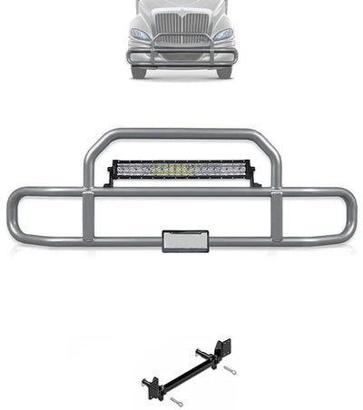 Gray Front Grille Deer Moose Bumper Guard International RH (plastic bumper w/central fog lights)
