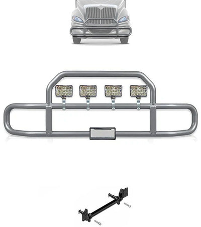 Gray Front Grille Deer Moose Bumper Guard International RH (plastic bumper w/central fog lights)