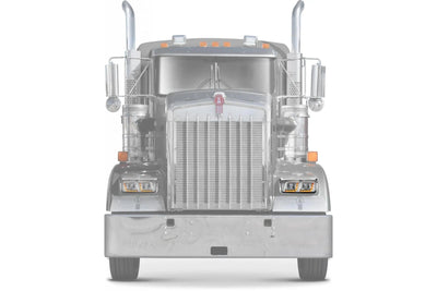 KOZAK LED DRL DUAL Chrome Projector Headlight (Driver Left Side) for KENWORTH W900 T800 T600 PLUS Logo, Windshield Wipers and Vest