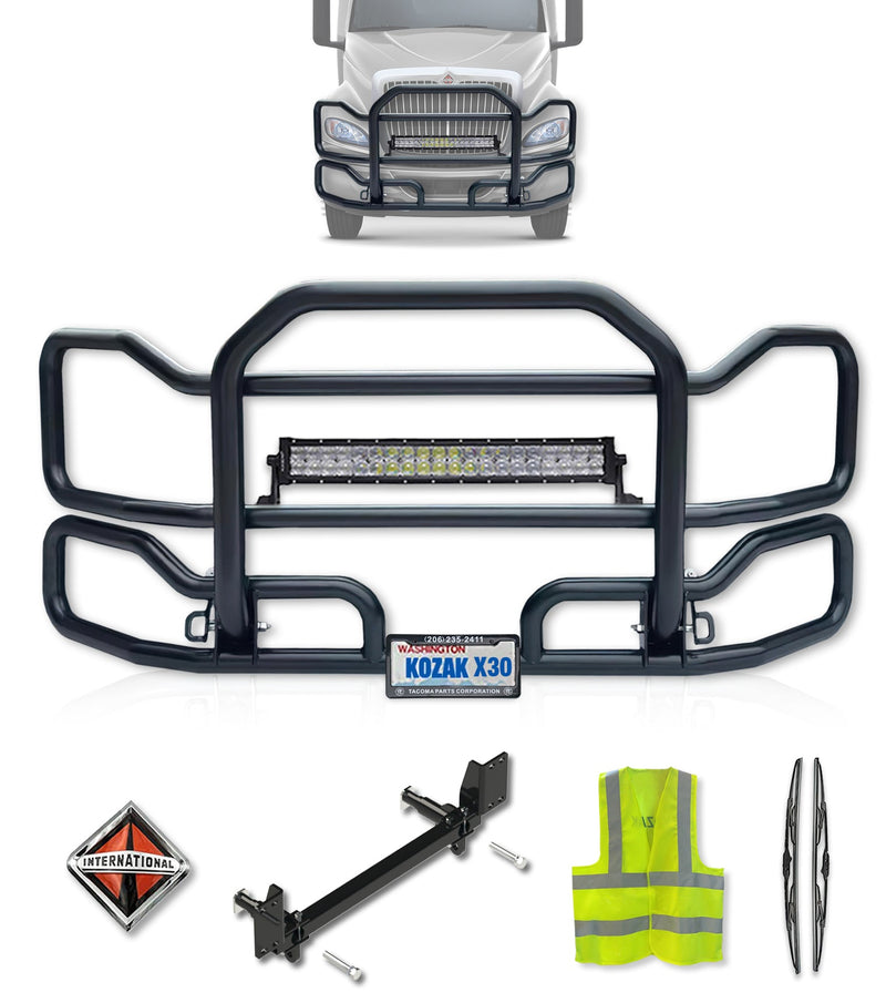 Front Grille Guard Large Black International RH (plastic bumper)
