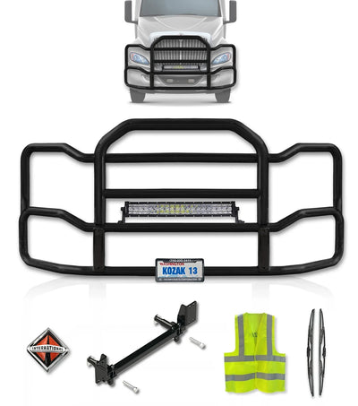 Grille Guard Large Black International RH (Plastic Bumper w/ Central Fog)
