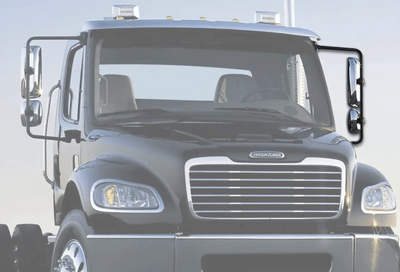 KOZAK Chrome Door Mirror Assembly with Arm Left Driver Side For Freightliner Columbia M2 Semi Truck PLUS Freightliner Logo, 2x22" Windshield wipers and KOZAK Reflective Vest