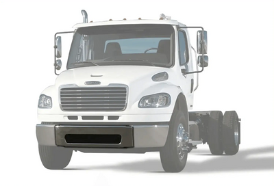 KOZAK Chrome Steel Front Center Bumper for Freightliner M2 Business Class 106 112 03-12 PLUS Freightliner Logo, 2x 22" Windshield wipers, License Plate Holder and Vest