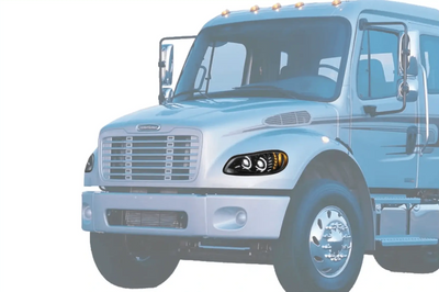 KOZAK LED Halos+Turn Signal Projector Headlight Lamps 12V Driver Left Side For Freightliner M2 2002-2018 PLUS Logo, 2x 22" Wipers, Vest