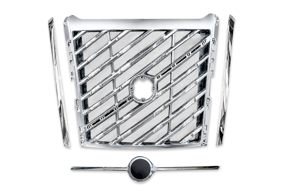Front Platnum Chrome Grille with Bug Screen and Chrome Trims Moulding 2025+ Volvo VNL New