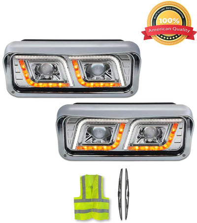 Headlights LED Chrome Set Peterbilt 357 365 378 379