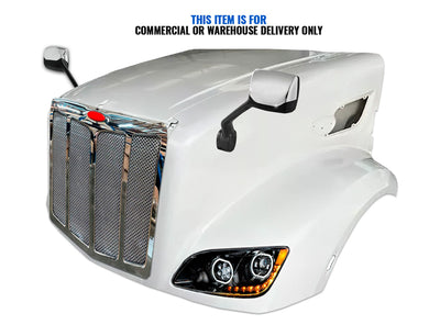 Fiberglass Long Hood Modified Style w/Front Grille, LED Headlights & Mirrors Set 2014-2022 Peterbilt 579