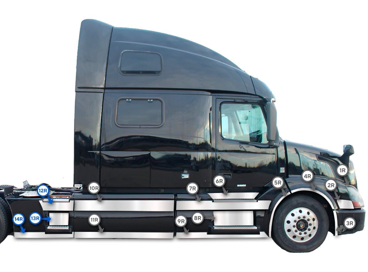 Stripes Chrome Trim Set for Rear Step Fairing Panel 37" (95 cm) Passenger Side (12R, 13R, 14R)  2004-2017 Volvo VNL