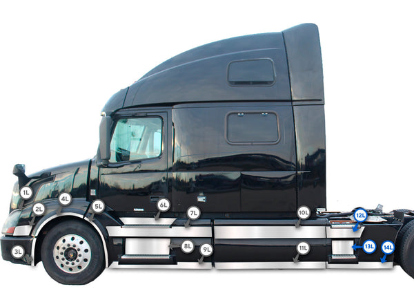 Stripes Chrome Trim Set for Rear Step Fairing Panel 37" (95 cm) Driver Side (12L, 13L, 14L)  2004-2017 Volvo VNL