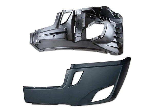 Plastic Bumper Cover Driver Side + Bumper Corner Reinforcement with Fog Light Hole for Freightliner Cascadia 2018+ - Tacoma Parts Corporation