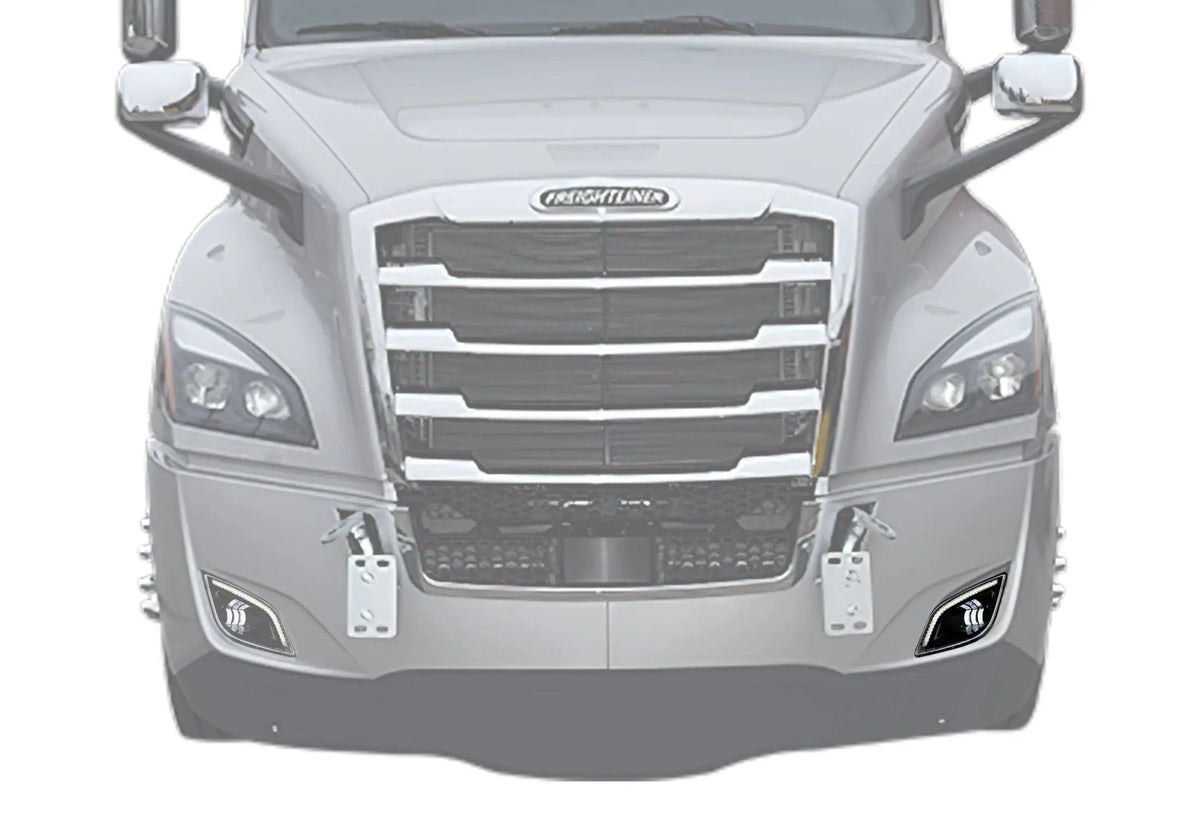 LED Fog Light Set with Halo Ring DLR Black Housing Left Freightliner Cascadia 2018+ - 