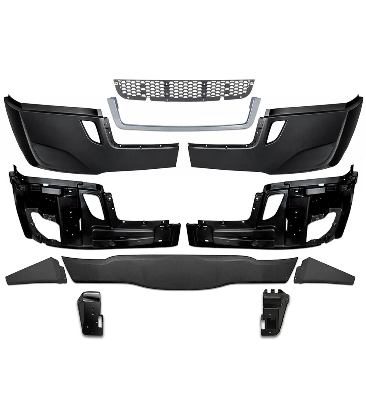 Bumper without Fog Holes Plastic w/ Brackets 11 Pcs 2018-2024 Freightliner Cascadia 126 116