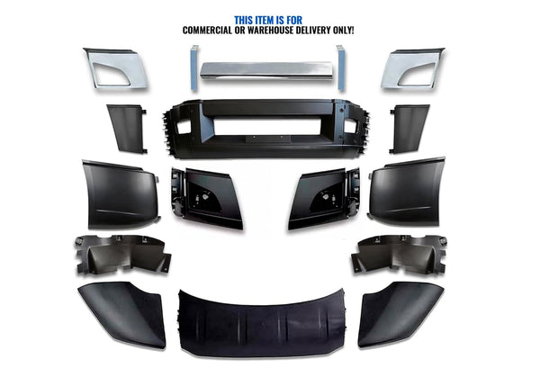 Bumper Set W/ Fog Holes Chrome Trim & Air Flow Deflector 2018+ Volvo VNL VNR