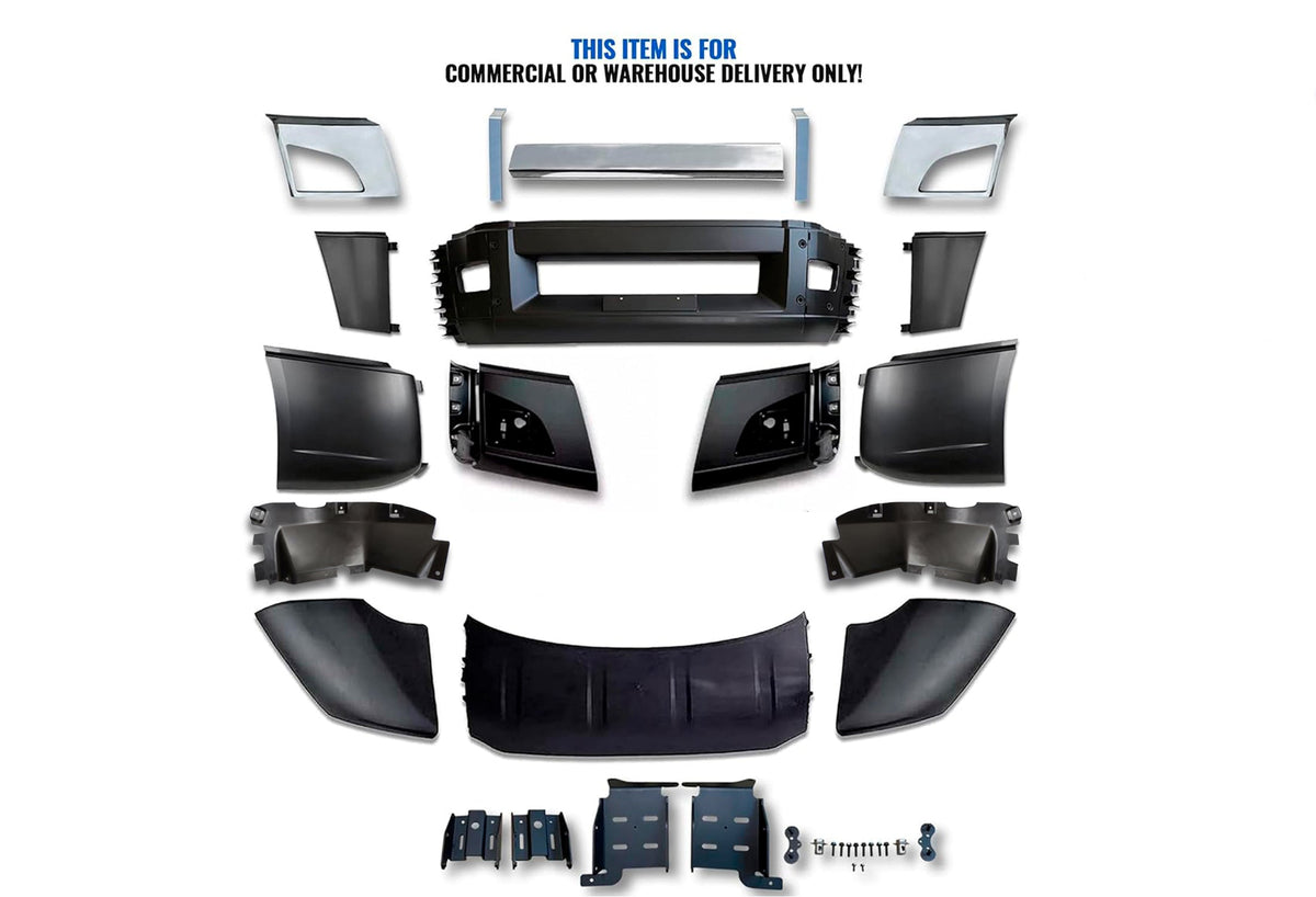 Bumper Set W/ Fog Holes, Chrome Trim & Air Flow Deflector & Brackets 2018+ Volvo VNL VNR