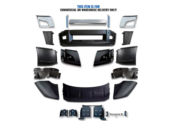 Bumper Set W/ Fog Holes, Chrome Trim & Air Flow Deflector & Brackets 2018+ Volvo VNL VNR