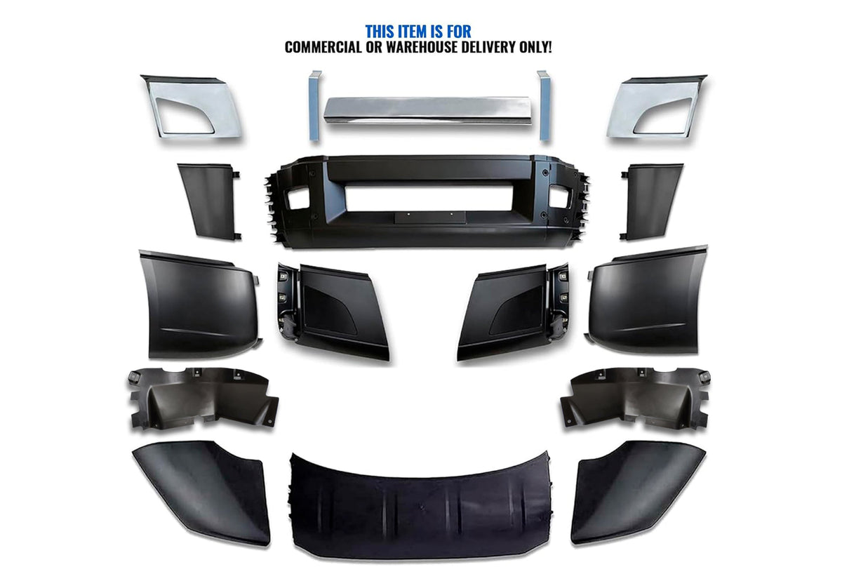 Bumper Set W/o Fog Holes Chrome Trim & Air Flow Deflector 2018+ Volvo VNL VNR