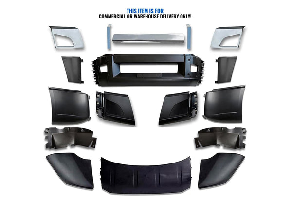 Bumper Set W/o Fog Holes Chrome Trim & Air Flow Deflector 2018+ Volvo VNL VNR