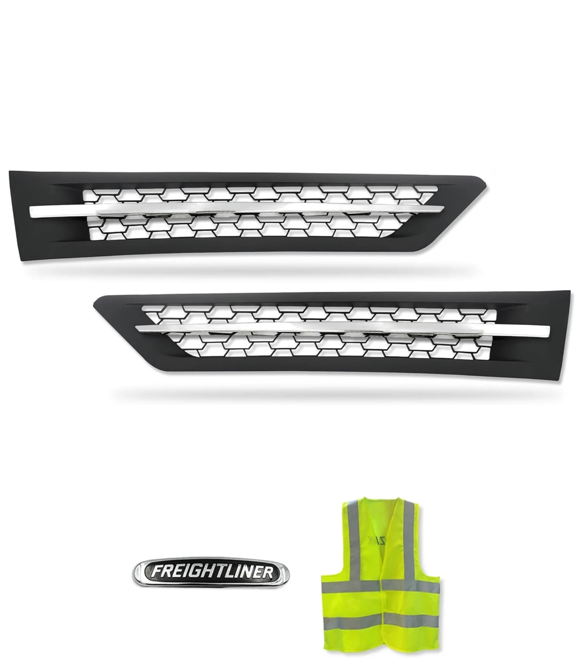 Side Hood Vents Black with Chrome Stripe Set 2018+ Freightliner Cascadia 116 126