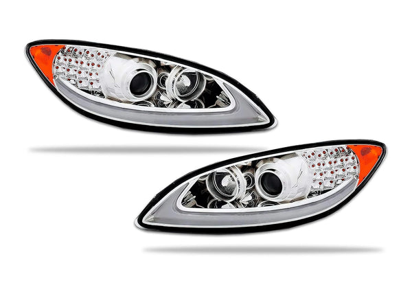Headlights Chrome with LED Glow Bar Set 2008-2016 International Prostar