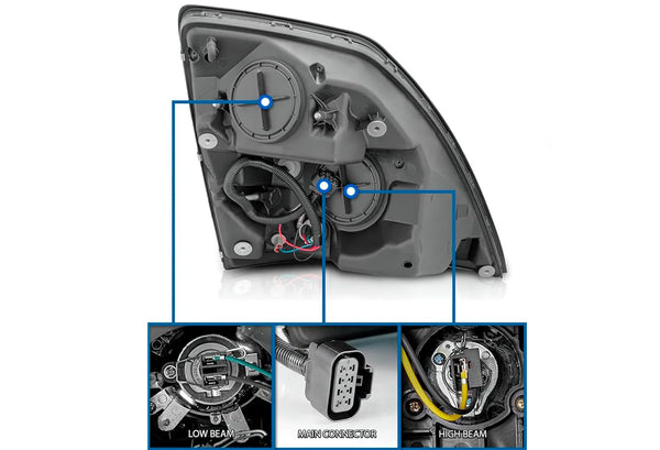 Headlight with LED bar Black Driver 2004-2017 Volvo VNL VNX VT