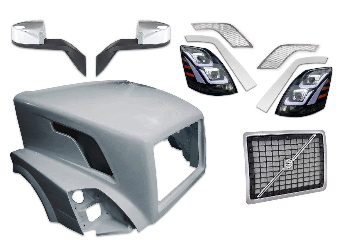 Hood Shell Fiberglass w/ Grille, Mirror, Headlight, Air Intakes 2004-2017 Volvo VNL