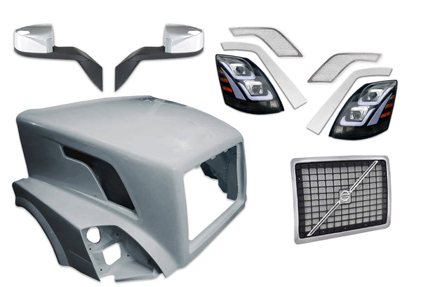 Hood Shell Fiberglass w/ Grille, Mirror, Headlight, Air Intakes 2004-2017 Volvo VNL