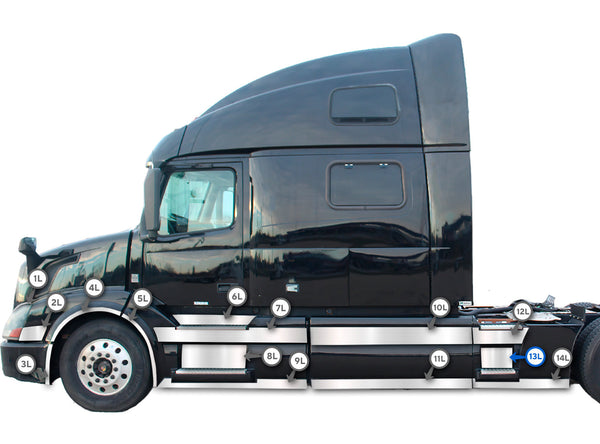 Rear Step Fairing Panel Stripe Chrome Trim for Driver Side (13L) 2004-2017 Volvo VNL