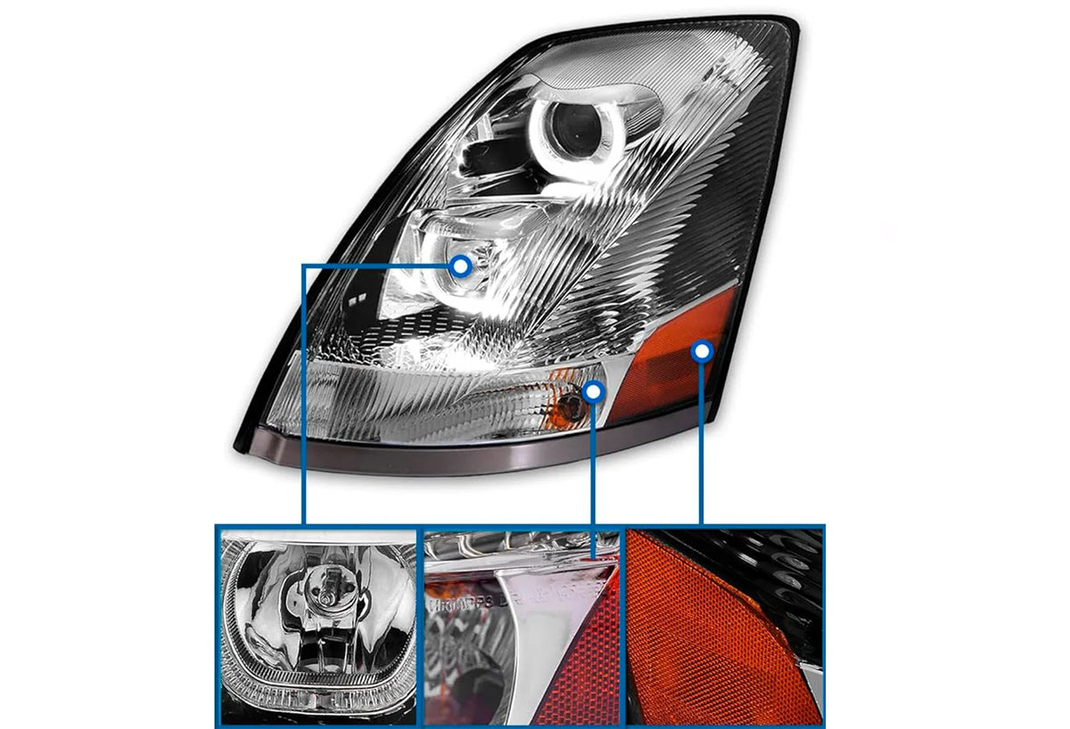 Headlight with LED bar Chrome Driver 2004-2017 Volvo VNL VNX VT