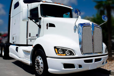 Headlight LED Black with Turn Signal Dual Passenger 2008-2018 Kenworth T660 T370