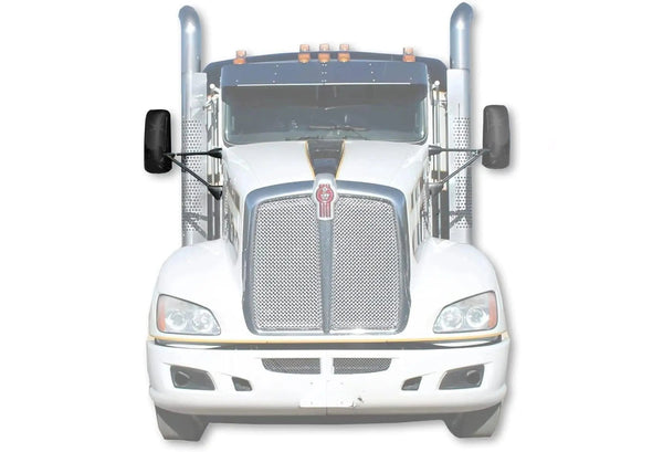 Kozak Black Door Mirror With Arms Right (Passenger Side) compatible with Kenworth T660 T600 T800 2008-2016 PLUS Kenworth Logo, 2x22" Windshield wipers and Kozak Reflective Vest
