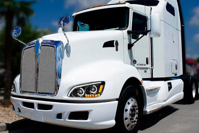 Headlight LED Black with Turn Signal Dual Driver 2008-2018 Kenworth T660 T370