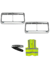 Headlights Bezels Chrome with 12" Clear LED Light Strip Bar Freightliner FLD Classic XL