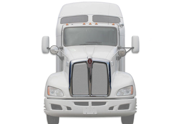 Kozak Direct Fit Aftermarket Replacement Chrome Grille Frame for Kenworth T660 Semi Trucks (Manufacturer number: L29-1053-100) PLUS Logo, 2x22 Windshield wipers and Kozak Vest