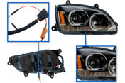 Headlight LED Black with Turn Signal Dual Passenger 2008-2018 Kenworth T660 T370